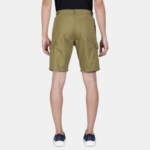 t-base Men Bright Olive Cotton Solid Cargo Shorts