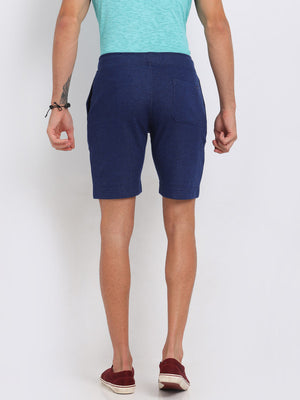 t-base Men Ensign Blue Melange Cotton Polyester Solid Knitted Shorts