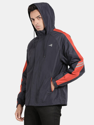 t-base Navy Taslon Solid Full Sleeve Waterproof Rainwear Jacket