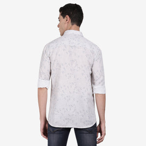 t-base Oyster Beige Linen Printed Shirt