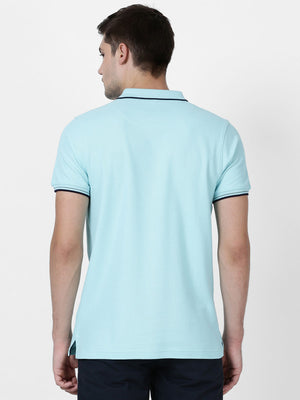 t-base men's Blue Polo Neck Solid T-Shirt