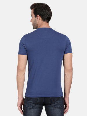 Estate Blue Cotton Stretch Half Sleeve Solid T-Shirt