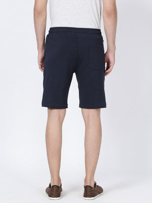 t-base Men Navy Cotton Polyester Solid Basic Knitted Shorts