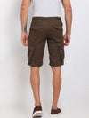 t-base Men Tarmac Brown Cotton Stretch Solid Cargo Shorts