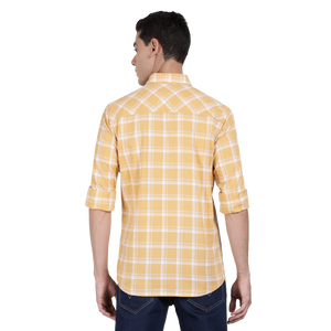 t-base Sunflower Yellow Cotton Checks Shirt
