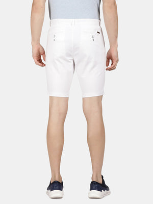 t-base Men White Cotton Stretch Solid Chino Shorts