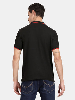 Black Polo Neck Solid T-Shirt
