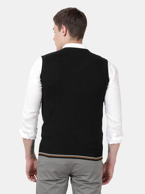 t-base Black Sleeve Less V-Neck Solid Sweater