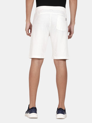 t-base Men Off White Cotton Polyester Solid Knitted Shorts
