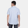 t-base Sky Blue Half Sleeve Linen Printed Casual Shirt