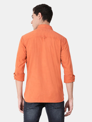 t-base Burnt Orange Full Sleeve Cotton Solid Casual Shirt