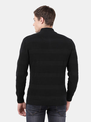 t-base Black Full Sleeve Half Zip Stylised Sweater