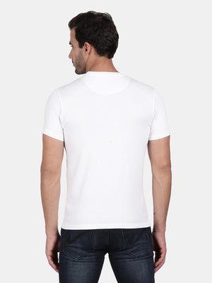 Broken White Cotton Stretch Half Sleeve Solid T-Shirt