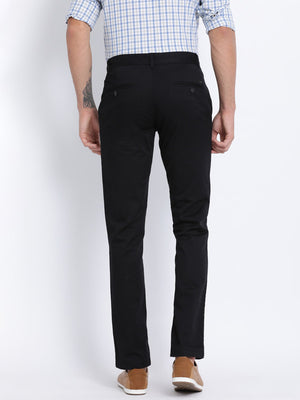 t-base men's Black Solid Cotton Lycra Chino Pant
