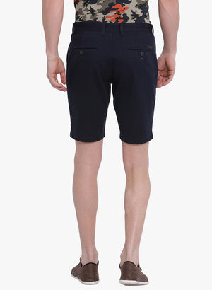 t-base Men Navy Cotton Dobby Stretch Solid Basic Shorts