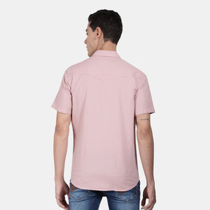 t-base Misty Rose Cotton Linen Solid Shirt