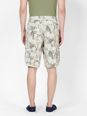 t-base Men Overcast Beige Cotton Printed Cargo Shorts