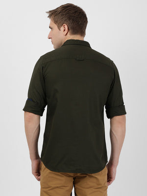 t-base Men Dark Olive Cotton Solid Casual Shirt