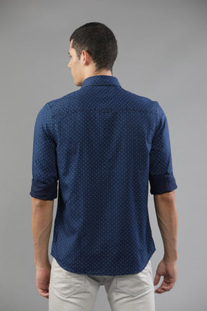 t-base Blue Cotton Indigo Printed Shirt