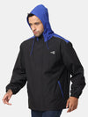 t-base Royal Blue Black Nylon Ripstop Solid Full Sleeve Rainwear Jacket
