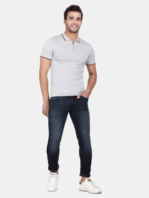 t-base High Rise Grey Cotton Nylon Polo Solid T-Shirt