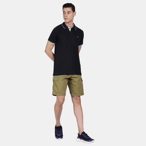 t-base Men Bright Olive Cotton Solid Cargo Shorts