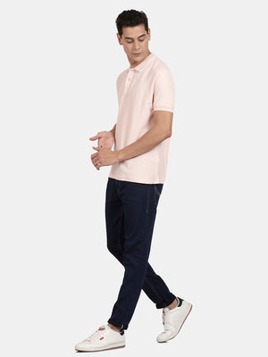Pink Polo Neck Solid T-Shirt