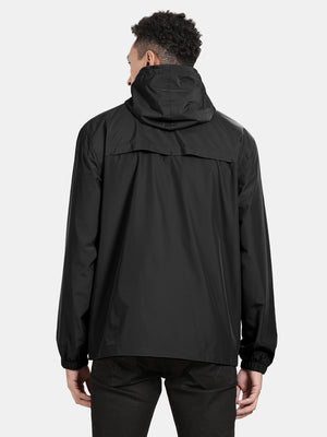 Black Nylon Ribstop Solid Full Sleeve Waterproof Rainwear Jacket