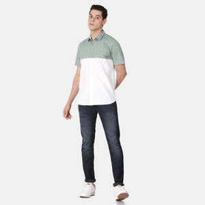 t-base Aspen Green Cotton Linen Solid Shirt