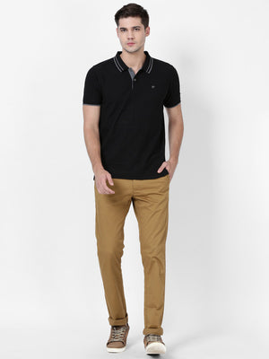 t-base Black Cotton Polyester Polo Jacquard T-Shirt