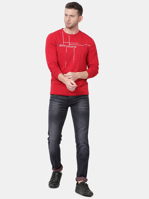 t-base Haute Red Feeder Striper Lycra Jersey Crewneck Melange T-Shirt