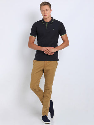 t-base men's Navy Polo Neck Solid T-Shirt