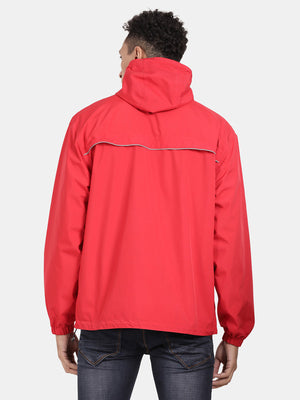 t-base Mars Red Nylon Ribstop Solid Full Sleeve Waterproof Reversible Rainwear Jacket