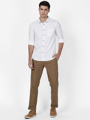  t-base White Solid Cotton Casual Shirt 