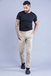 t-base Men Light Khaki Solid Cotton Dobby Stretch Chinos Trouser