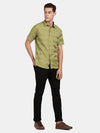  t-base Green Stripes Cotton Casual Shirt