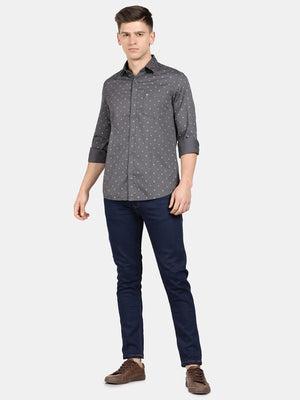 t-base Frost Grey Cotton Printed Shirt