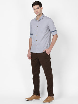  t-base Grey Solid Cotton Casual Shirt 
