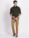 t-base Dark Olive Dobby Cotton Polyster Stretch Casual Shirt