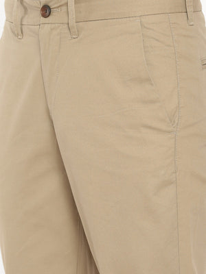 t-base men's Brown Solid Cotton Chino Pant