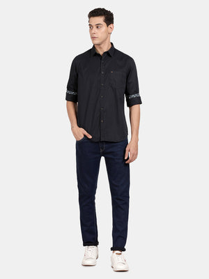  t-base Navy Solid Cotton Casual Shirt