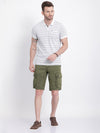 t-base Men Olive Cotton RFD Solid Cargo Shorts With Belt
