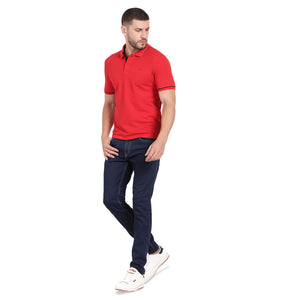 t-base Haute Red Cotton Polyester Polo Solid T-Shirt