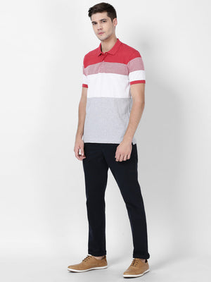 t-base Cranberry Red Melange Cotton Polyester Polo Striper T-Shirt