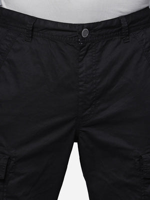 Black Cotton Solid Cargo Pant
