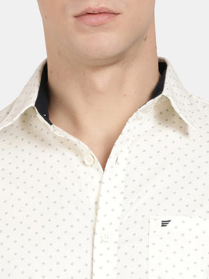 t-base Ecru Cotton Printed Shirt