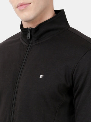 t-base Black Cotton Polyester Solid Sweatshirt