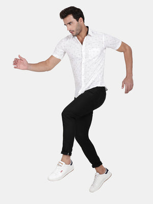 t-base White Half Sleeve Cotton Printed Casual Shirt