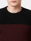 t-base Black Full Sleeve Crewneck Striper Sweater