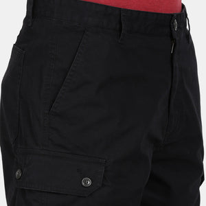 t-base Men Black Cotton Solid Cargo Shorts